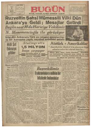 Bugün Gazetesi 8 Eylül 1942 kapağı