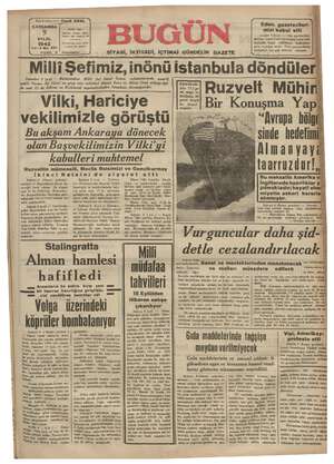 Bugün Gazetesi 9 Eylül 1942 kapağı