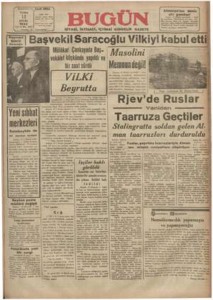 Bugün Gazetesi 11 Eylül 1942 kapağı