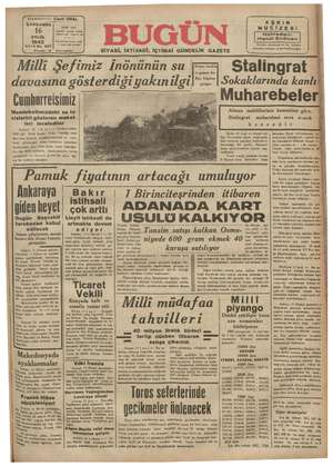 Bugün Gazetesi 16 Eylül 1942 kapağı