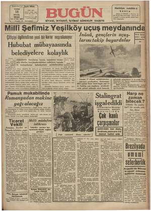 Bugün Gazetesi 18 Eylül 1942 kapağı