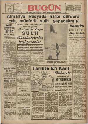 Bugün Gazetesi 19 Eylül 1942 kapağı