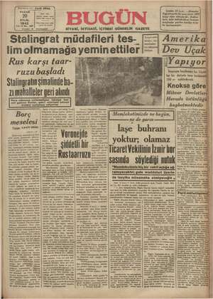 Bugün Gazetesi 20 Eylül 1942 kapağı