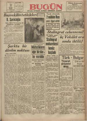 Bugün Gazetesi 22 Eylül 1942 kapağı