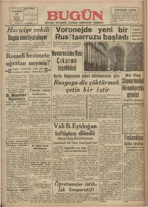 Bugün Gazetesi 23 Eylül 1942 kapağı