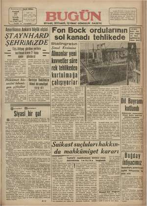 Bugün Gazetesi 27 Eylül 1942 kapağı