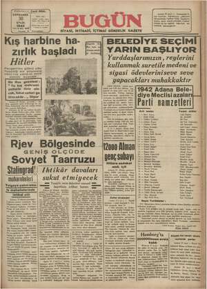 Bugün Gazetesi 30 Eylül 1942 kapağı