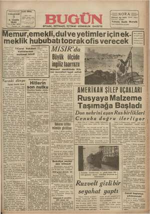 Bugün Gazetesi 3 Ekim 1942 kapağı