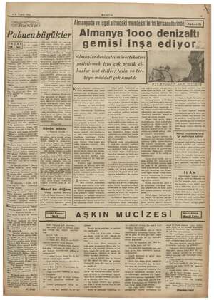  6 B. Teşrin 1942 BUGÜN : çabük ZA — NÜ Mir Ke N a cüssesi ne tez ra ii zi evvel, derisi ir iz 5 Sehresi old Bai büküldü. Cart