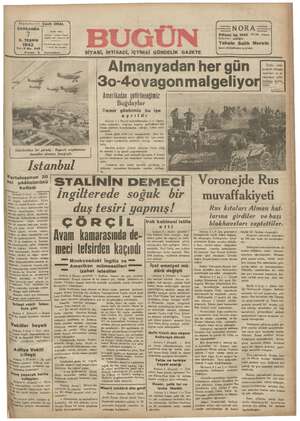 Bugün Gazetesi 7 Ekim 1942 kapağı