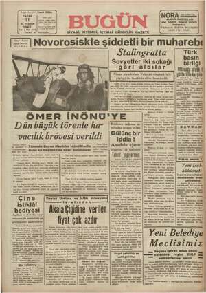 Bugün Gazetesi 11 Ekim 1942 kapağı