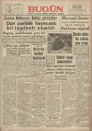 Bugün Gazetesi 23 Ekim 1942 kapağı