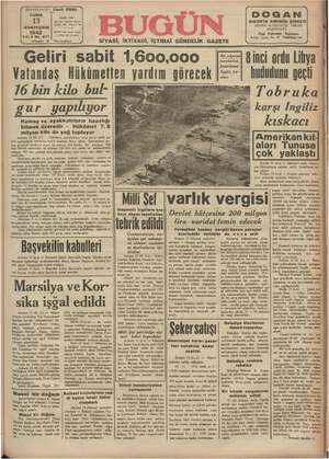 Bugün Gazetesi 13 Kasım 1942 kapağı