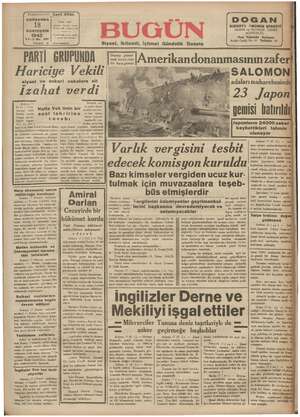Bugün Gazetesi 18 Kasım 1942 kapağı