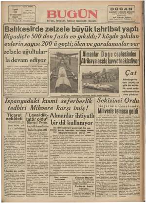 Bugün Gazetesi 20 Kasım 1942 kapağı