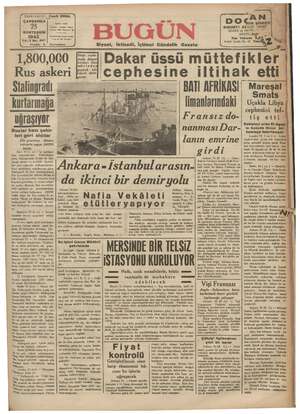 Bugün Gazetesi 25 Kasım 1942 kapağı
