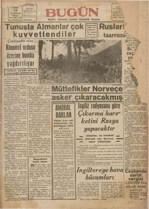 Bugün Gazetesi 18 Aralık 1942 kapağı