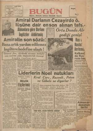 Bugün Gazetesi December 26, 1942 kapağı