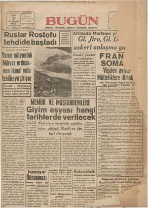 Bugün Gazetesi 29 Aralık 1942 kapağı