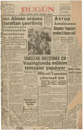 Bugün Gazetesi 31 Aralık 1942 kapağı