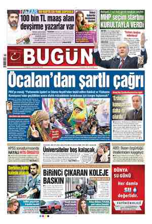 Bugün Gazetesi 22 Mart 2015 kapağı