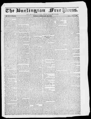 Burlington Free Press Newspaper February 26, 1836 kapağı