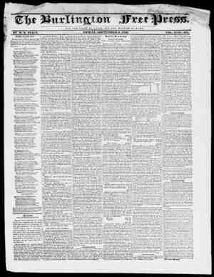 Burlington Free Press Newspaper September 9, 1836 kapağı