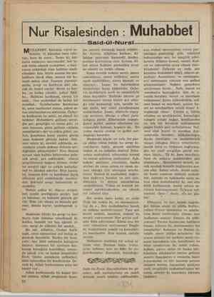  LALE EA RAKİ ey İğ ln 1 o e tai Nur Risalesinden : Muhabbet Said-ül-Nursi UHABBET, kâinatın vücut se- Bebidir. O, kâinatın