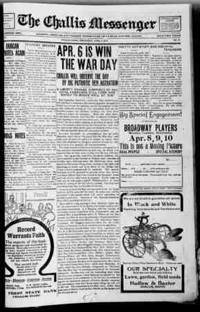 The Challis Messenger Gazetesi 3 Nisan 1918 kapağı