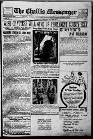 The Challis Messenger Newspaper 18 Eylül 1918 kapağı