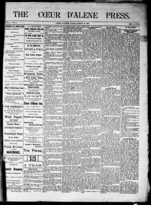 The Coeur d'Alene Press Newspaper March 12, 1892 kapağı