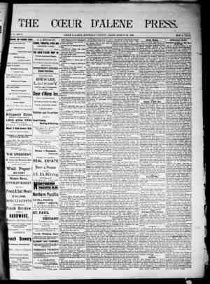 The Coeur d'Alene Press Newspaper March 26, 1892 kapağı