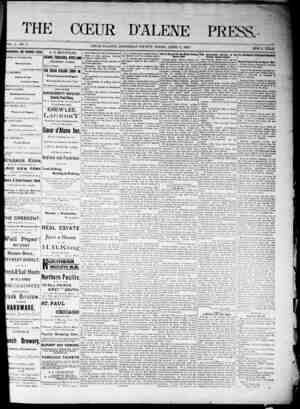 The Coeur d'Alene Press Newspaper April 2, 1892 kapağı