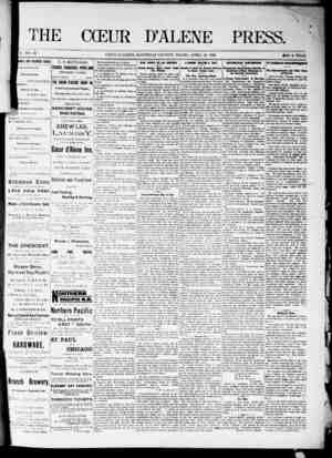 The Coeur d'Alene Press Newspaper April 23, 1892 kapağı