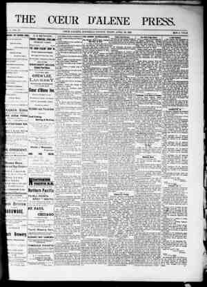 The Coeur d'Alene Press Newspaper April 30, 1892 kapağı