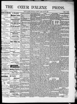 The Coeur d'Alene Press Newspaper May 28, 1892 kapağı