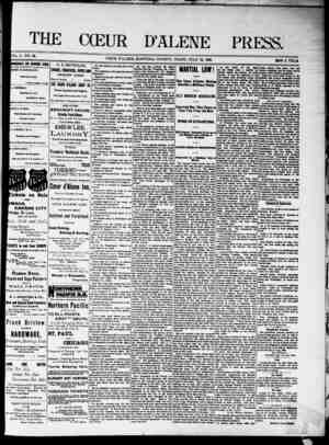 The Coeur d'Alene Press Newspaper July 16, 1892 kapağı