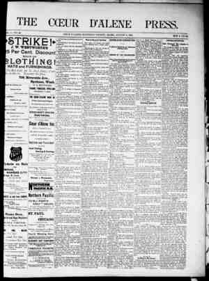 The Coeur d'Alene Press Newspaper August 6, 1892 kapağı