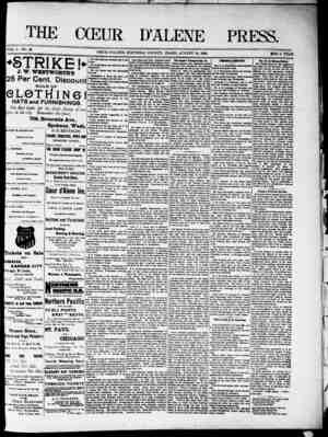 The Coeur d'Alene Press Newspaper August 13, 1892 kapağı