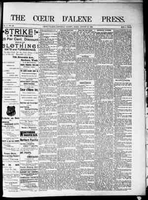 The Coeur d'Alene Press Newspaper August 27, 1892 kapağı