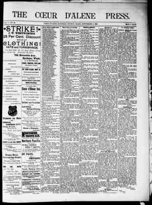 The Coeur d'Alene Press Newspaper September 3, 1892 kapağı