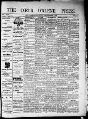 The Coeur d'Alene Press Newspaper September 17, 1892 kapağı