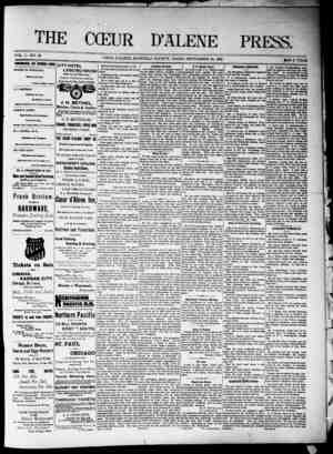 The Coeur d'Alene Press Newspaper September 24, 1892 kapağı