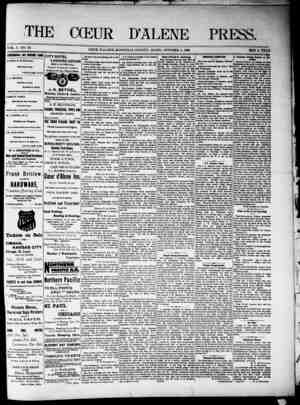 The Coeur d'Alene Press Newspaper October 1, 1892 kapağı