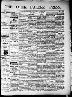 The Coeur d'Alene Press Newspaper October 8, 1892 kapağı