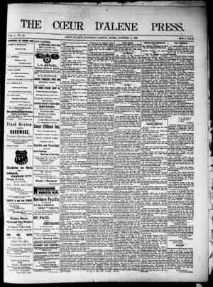 The Coeur d'Alene Press Newspaper October 15, 1892 kapağı