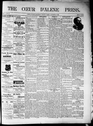 The Coeur d'Alene Press Newspaper October 22, 1892 kapağı