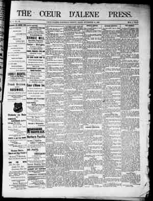 The Coeur d'Alene Press Newspaper November 12, 1892 kapağı