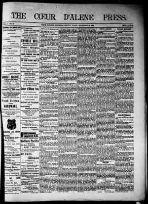 The Coeur d'Alene Press Newspaper November 19, 1892 kapağı