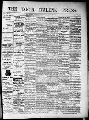 The Coeur d'Alene Press Newspaper November 26, 1892 kapağı